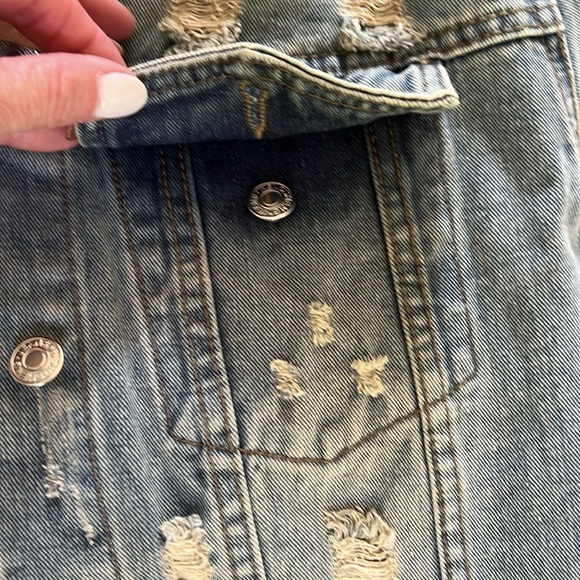 NWT Oversized Distressed Denim Maxi Trench - Picture 3 of 9